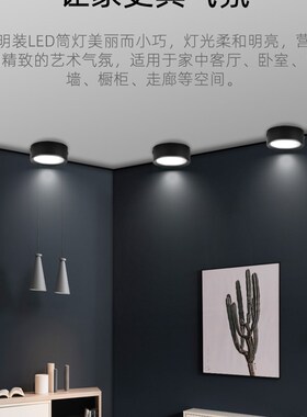 金色明装筒灯led超薄7W9W吸顶免开孔三色天花灯客厅黑色餐厅卧室