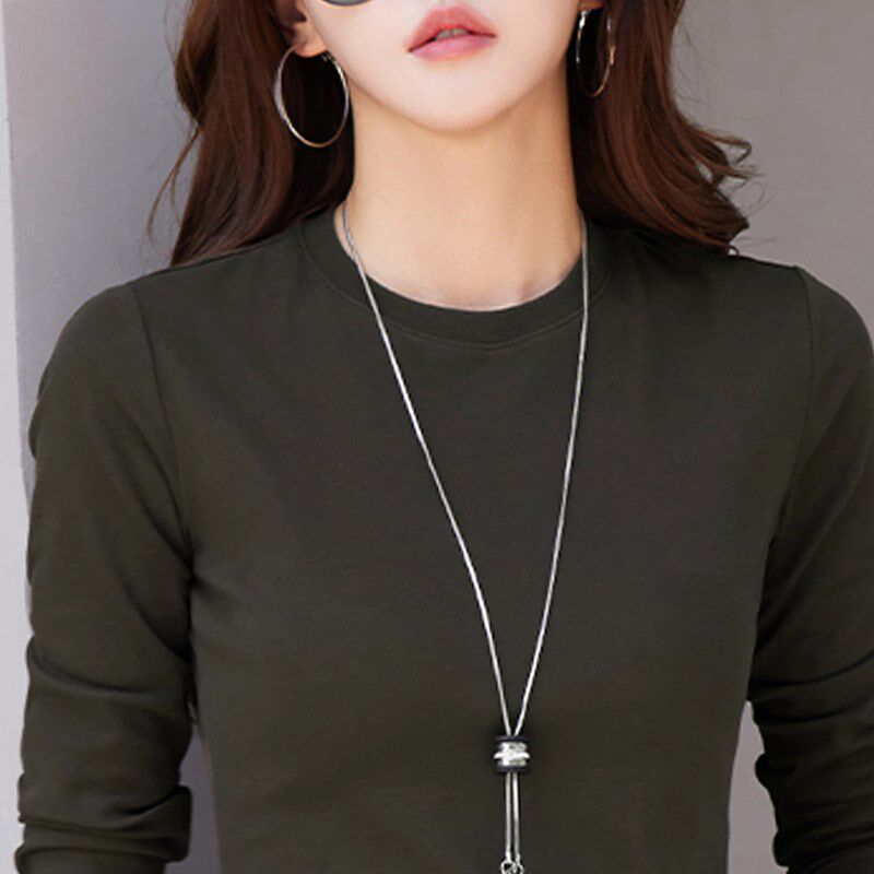 小圆领纯棉长袖t恤女大码修身内搭婆婆秋衣上衣中年妈妈打底衫t桖