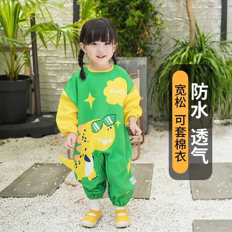 宝宝连体罩衣吃饭全身防水婴儿爬爬服防脏儿童罩衣画画反穿护衣新