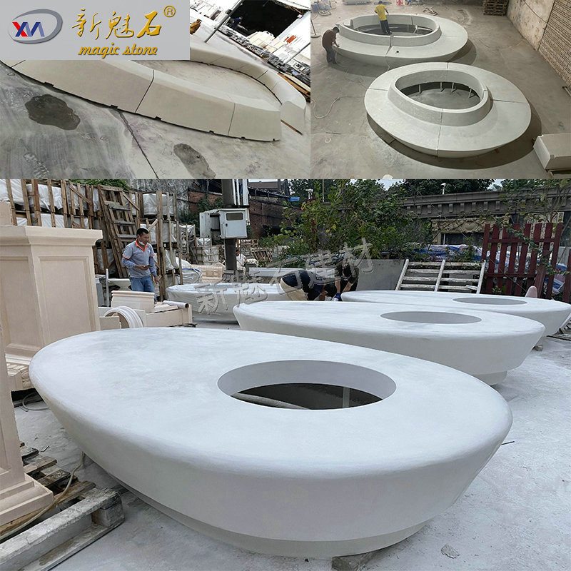 现代商业街树池坐凳小品 公园入口景观GRC艺术椅 异形混凝土花池
