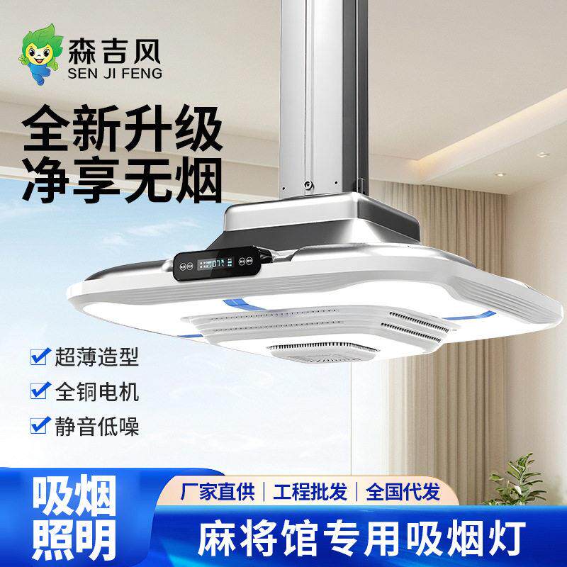 麻将灯棋牌室空气吸烟净化器管道外排升降吊灯智能家居抽烟净化灯