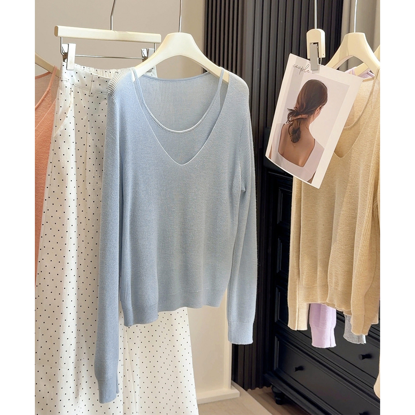 春季巨好看韩系假两件针织衫女式2026新款长袖薄款软糯毛衣打底衫