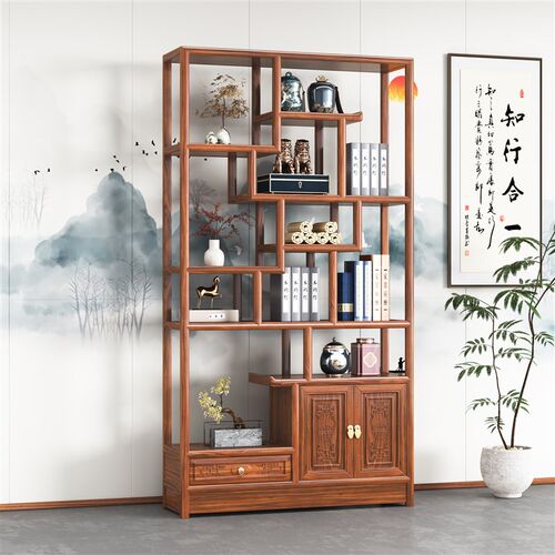 两组合博古架实木中式茶叶架置物架隔断架书架多宝阁展示架榆木