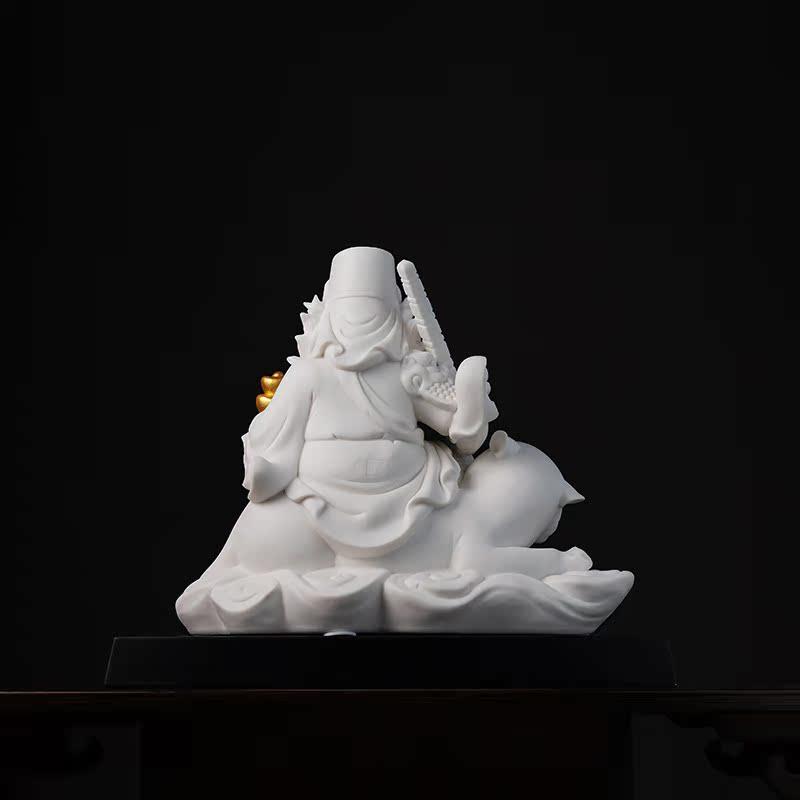 态白陶瓷摆件描金彩赵公明财神神像武财神赵公明骑虎像供奉赵元帅