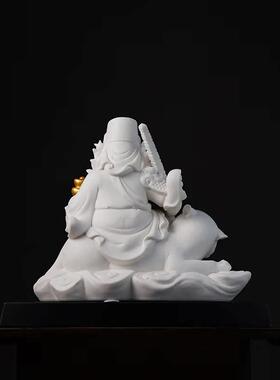 态白陶瓷摆件描金彩赵公明财神神像武财神赵公明骑虎像供奉赵元帅