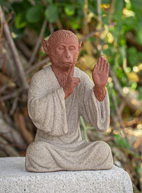 创意紫砂齐天大圣孙悟空禅意摆件中式家居客厅茶桌装饰品鱼缸造景