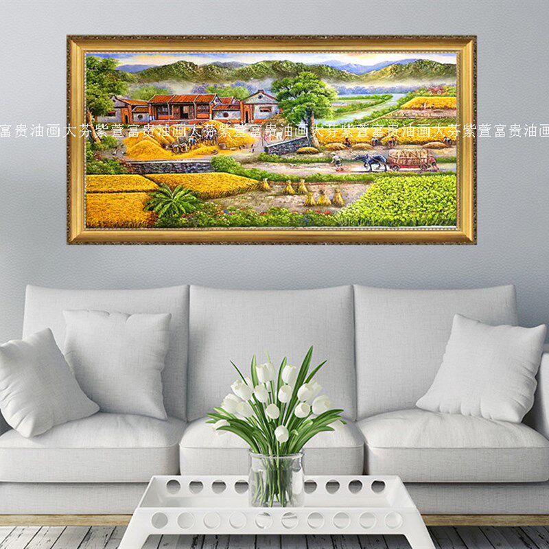 客厅酒店别墅办公室沙发背景书房手绘乡村田园丰收稻谷风景画挂画