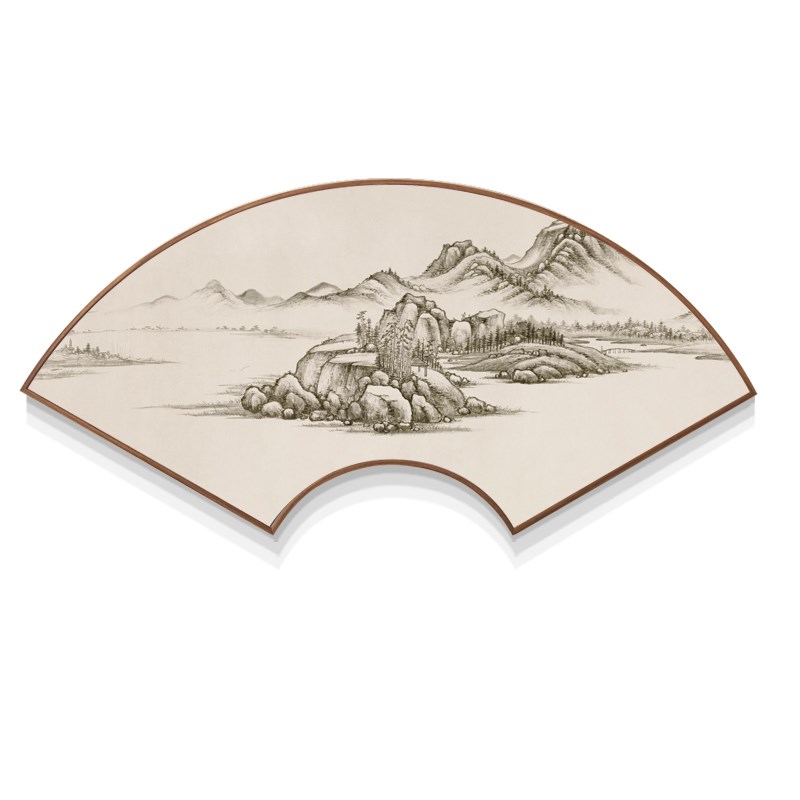 网红山泉玄关烟雨山水客厅挂画走廊扇形装饰画中式沙发背景墙壁画