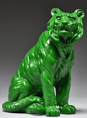 绿色木雕老虎摆件家居客厅摆设生肖虎实木送礼办公桌面装饰品礼品