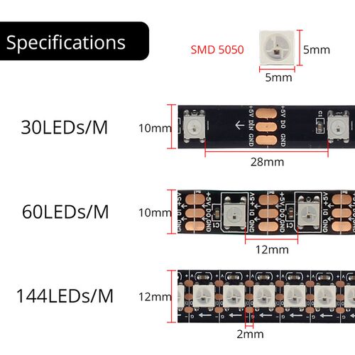 WS2812B灯带5V内置ic可程式设计单点控SK6812全彩LED流水跑马灯条