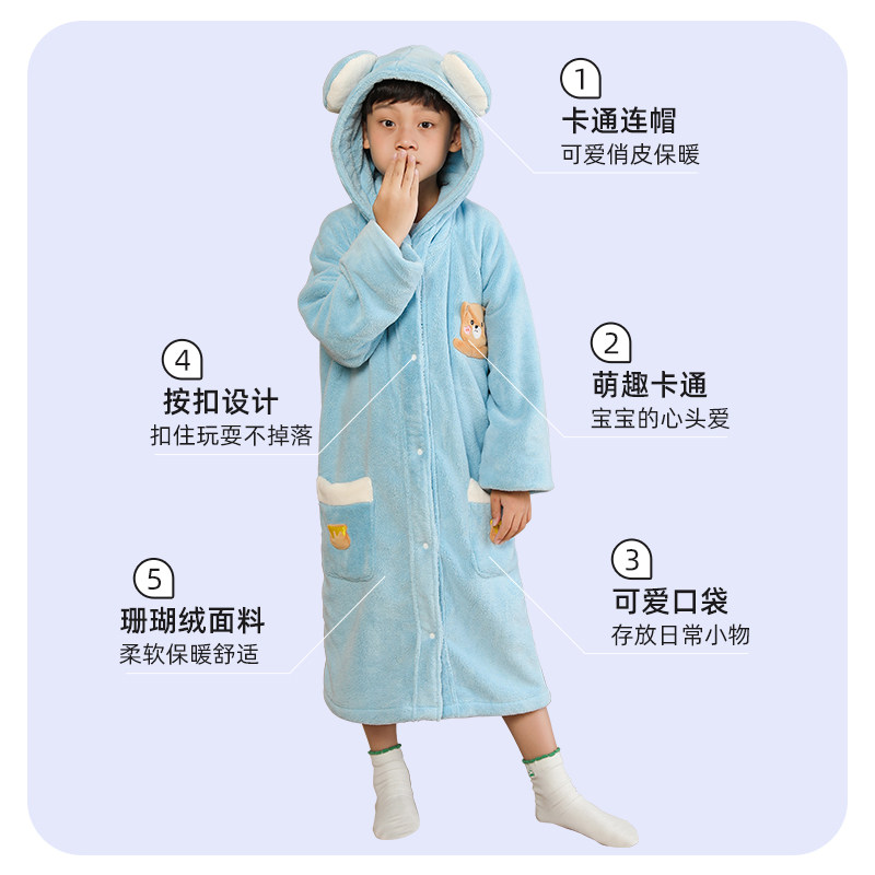 儿童浴袍宝宝带帽浴巾斗篷游泳吸水中大童专用可穿浴衣冬厚家居服