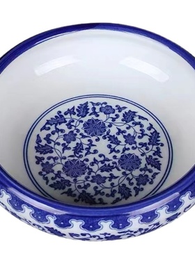 高温青花陶瓷笔洗水洗睡莲碗莲花盆鱼缸洗茶碗容器杯洗摆件