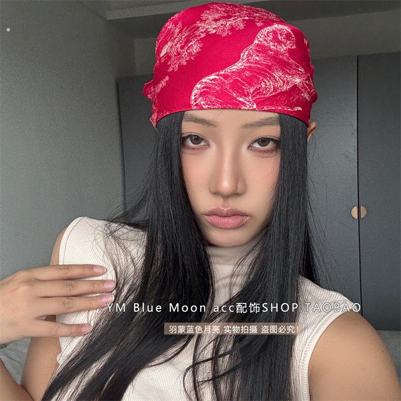 新款经典红色设计民族风丝巾女高级感防晒披肩头巾发带街舞两围巾