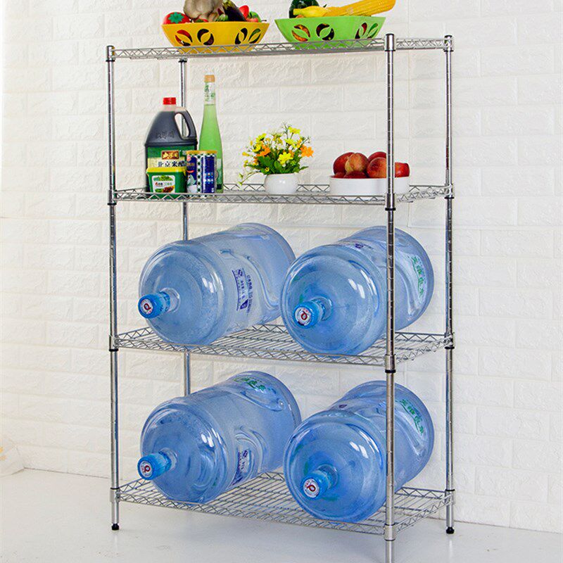 家用货架四层厨房置物架不锈钢色储物架微波炉架收纳架4层架锅架