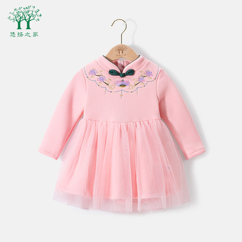 2021新款女宝宝加绒加厚连衣裙女童冬装裙子儿童中国风秋冬公主裙