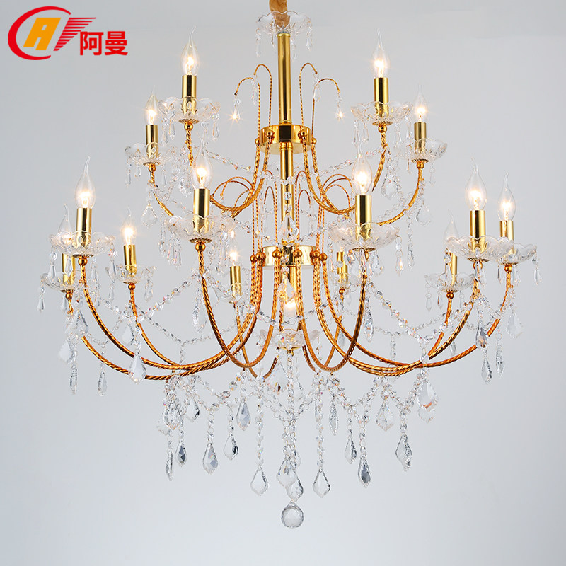 金色美式客厅吊灯餐厅铁艺水晶灯大气灯具网咖服装店装饰艺术灯饰