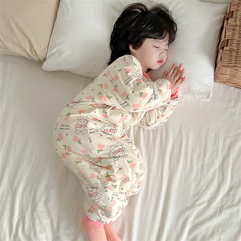 宝宝连体睡衣秋冬款加厚夹棉儿童连身衣纯棉防踢被男女童冬季睡袋