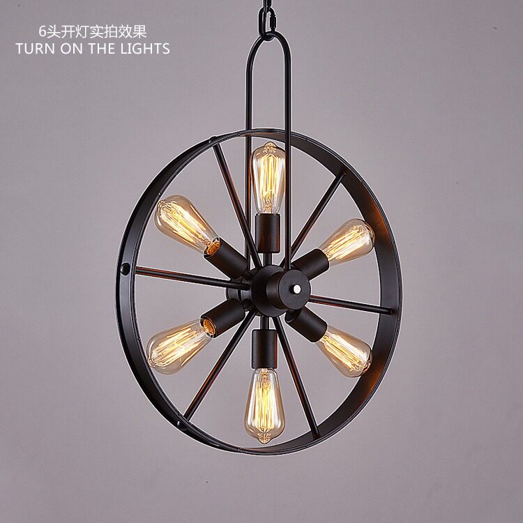 Loft美式复古工业风网咖餐厅酒吧仿古怀旧铁艺车轮风火轮个性吊灯