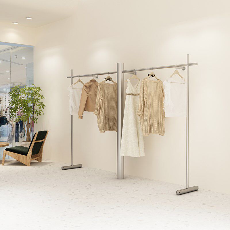 服装店展示架上墙架女装店陈列道具不锈钢侧挂落地架银色童装货架