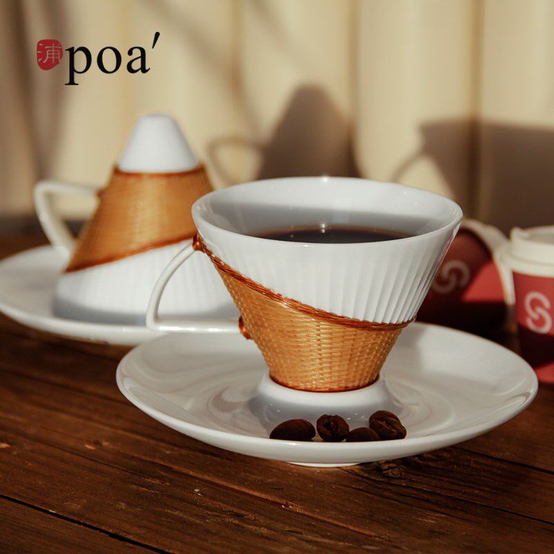 浦poa竹丝扣瓷手工非遗竹编竹立杯茶壶中西结合咖啡对杯