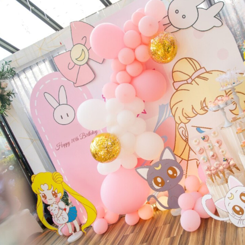 女宝宝满月百日周岁生日宴粉色气球卡通公主装饰场景布置背景KT板