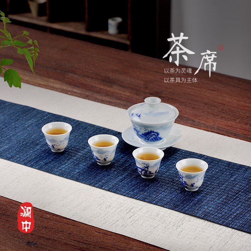 高端防水草编茶席桌旗新中式禅意竹席干泡茶台茶几桌垫布吸水茶巾