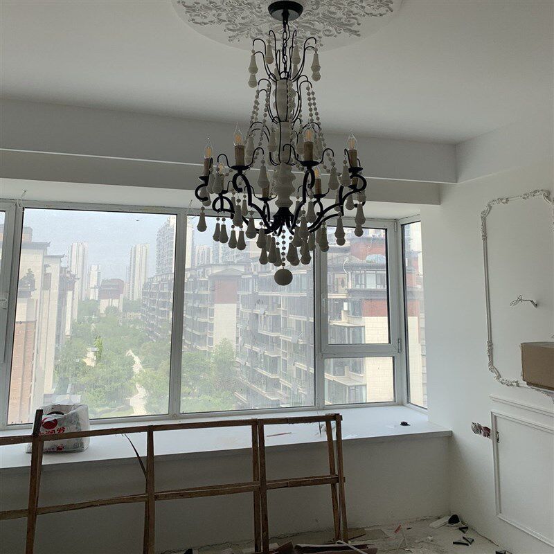 法式个性木珠吧台吊灯美式乡村复古铁艺客厅欧式蜡烛楼梯餐厅灯饰