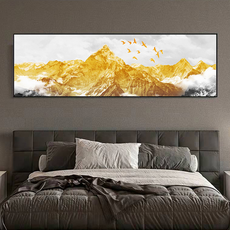 客厅横幅挂画沙发背景墙装饰画新中式大尺寸整幅金山生财有靠山图片