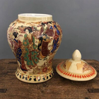 清乾隆年制刻人物侍女图纹将军茶叶罐景德镇仿古瓷器做旧古玩收藏