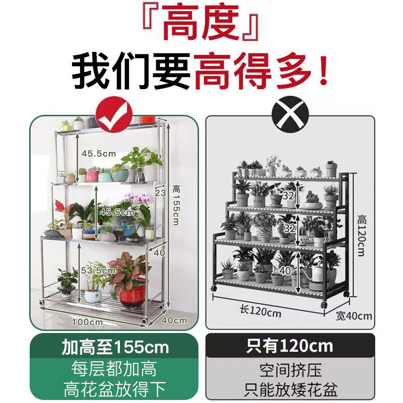 全不锈钢花架阳台阶梯落地式置物多层肉盆架子植物室内客厅可移动