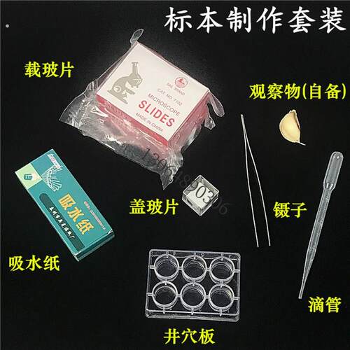 载玻片盖玻片套装标本制作用显微镜生物配件滴管镊子试管玻片切片