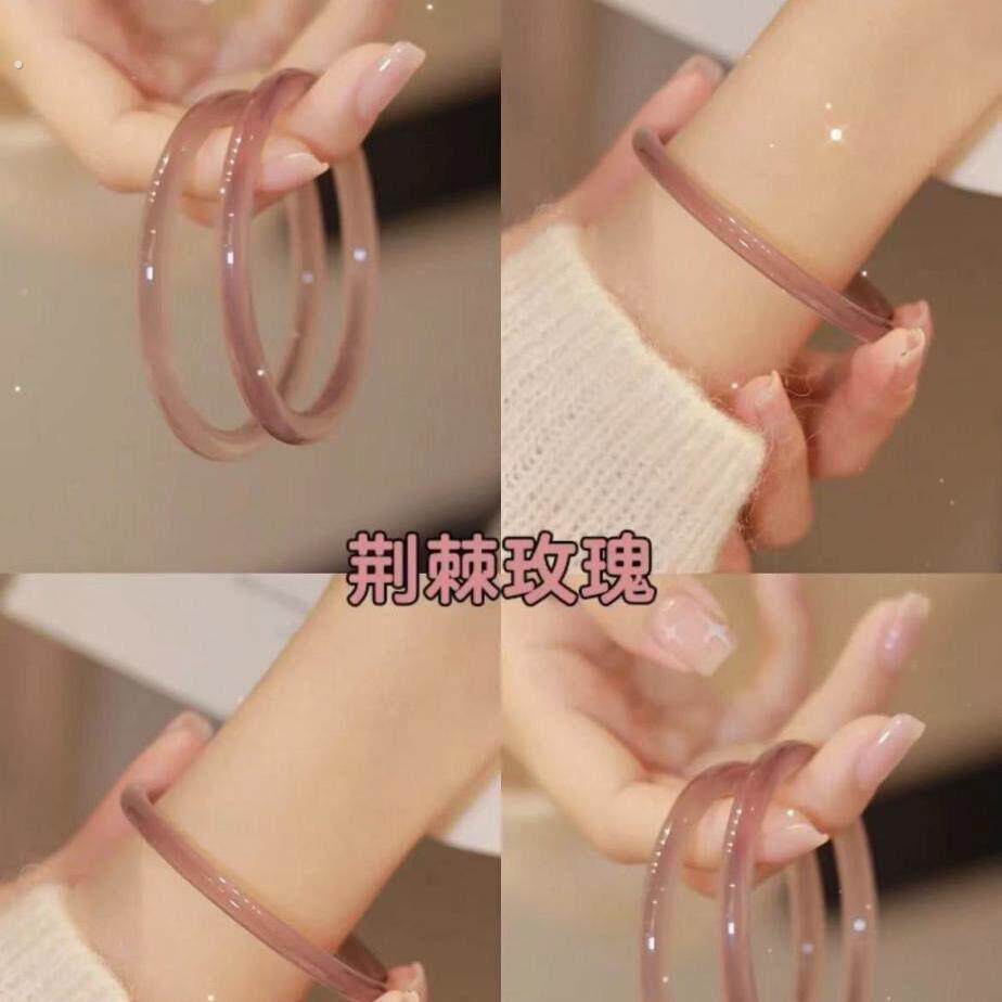 网红玻璃仿玉髓叮当镯细条手镯汉服荔枝冻女镯子一对闺蜜学生手链