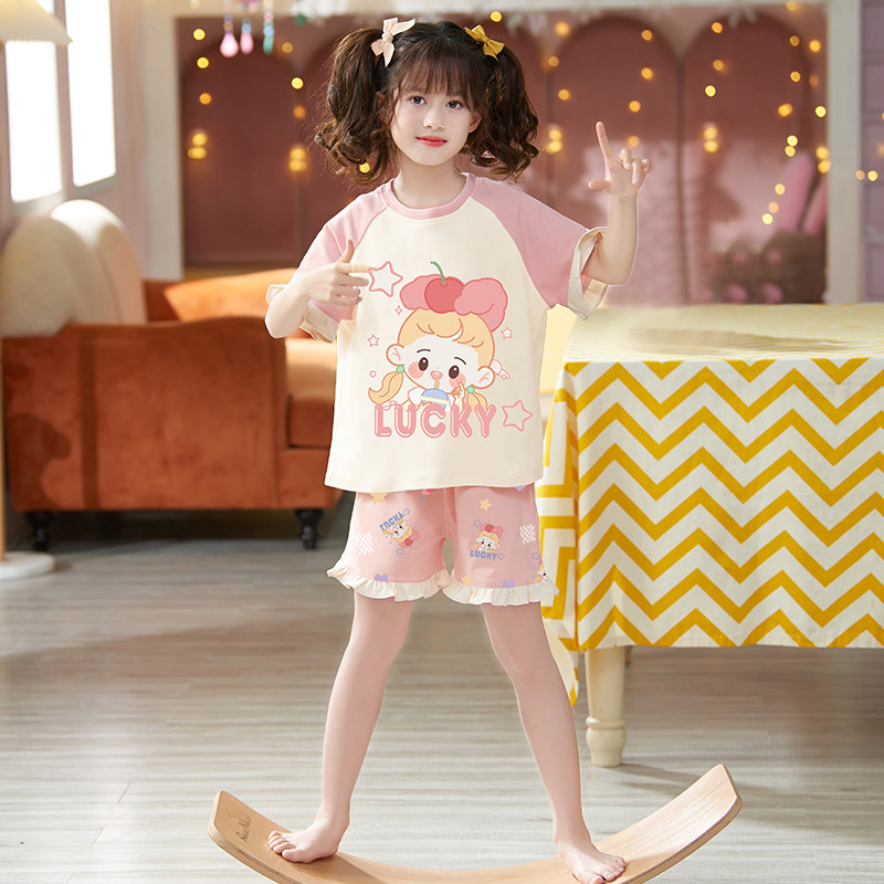 儿童睡衣女童夏款公主风纯棉家居服2023新款夏季薄款女孩夏天短袖