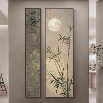 新中式客厅沙发背景墙装饰画竹子卧室床头壁画简约大气叠加挂画
