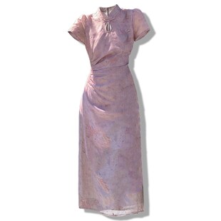 国风改良旗袍胖mm大码 新款 新中式 立领水滴镂空显瘦连衣裙 遮肚女装