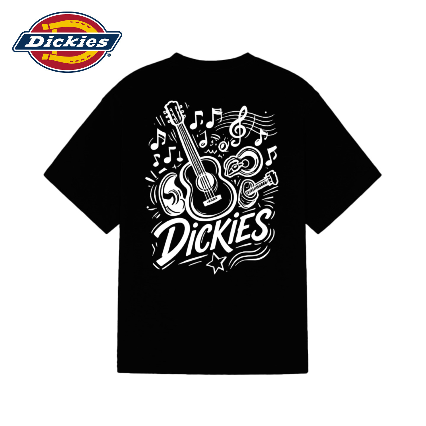 Dickies工装风后背吉他音符印花短袖T恤纯棉透气圆领潮流半袖上衣
