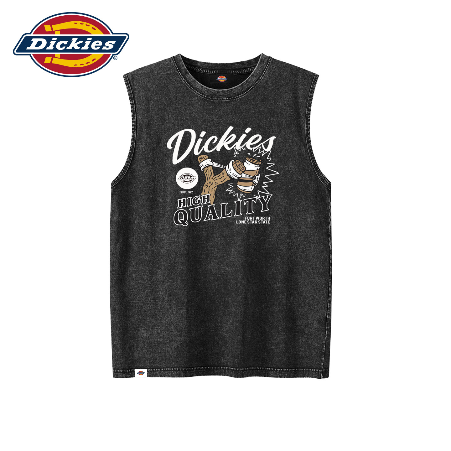 Dickies弹弓字母印花背心夏季水洗做旧纯棉透气潮牌宽松无袖上衣