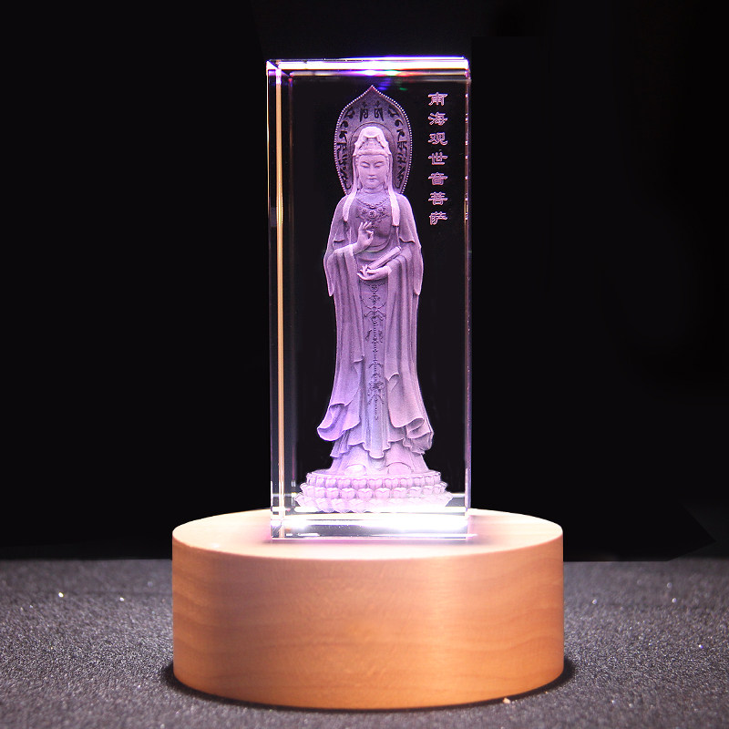 水晶内雕观音佛像摆件居家供奉家用南海观世音菩萨神像送子保平安