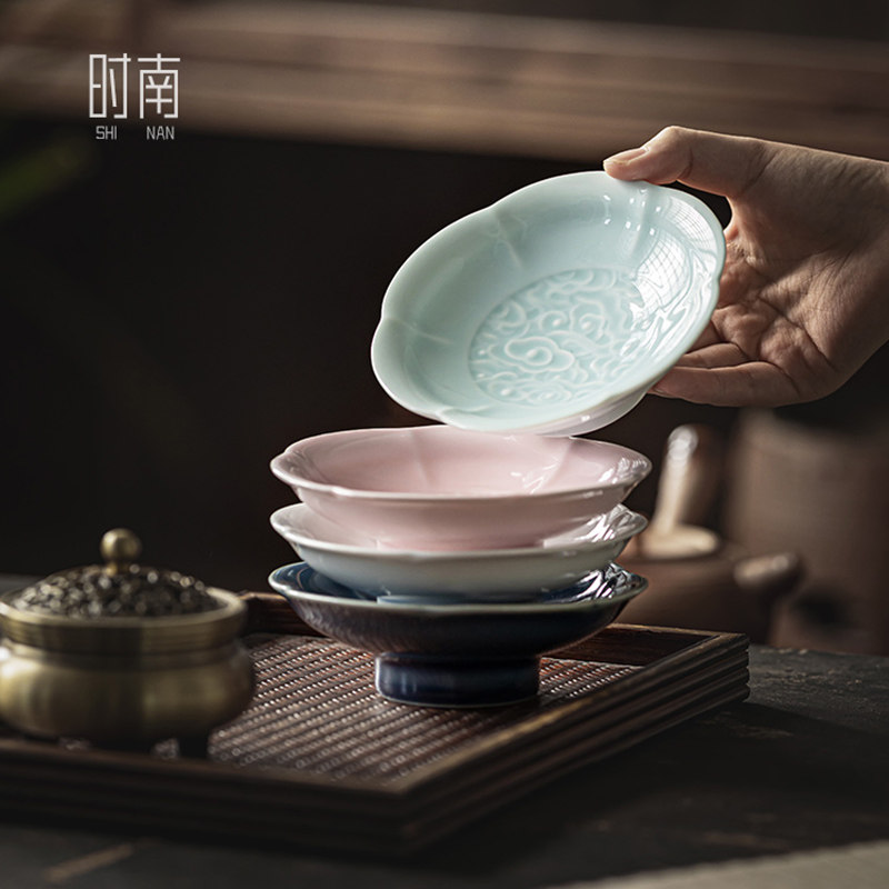 陶瓷新中式高脚茶点盘结婚家用糕点盘宋代复古点心盘居家白色果盘