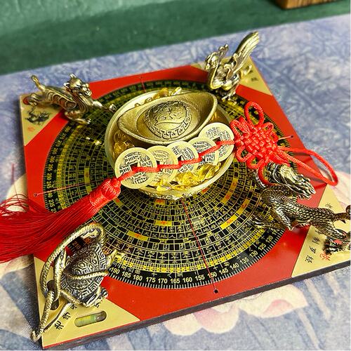 聚财阵铜招金蟾龙龟财麒麟貔貅聚宝盆家用罗盘客厅门店办公室摆件