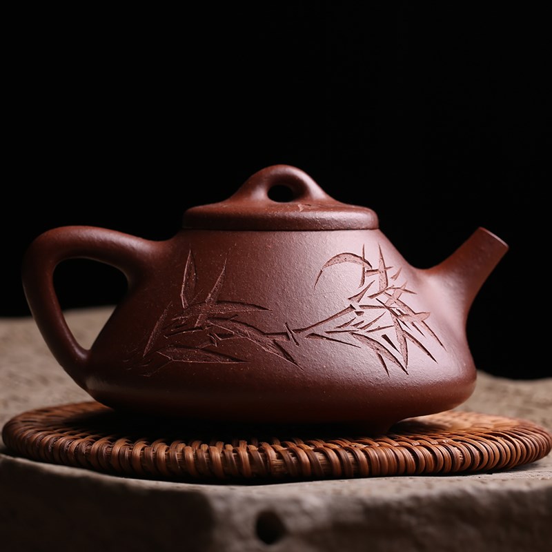 宜兴原矿紫砂壶子冶石瓢壶纯全手工名家刻竹子泡茶壶功夫茶具茶器