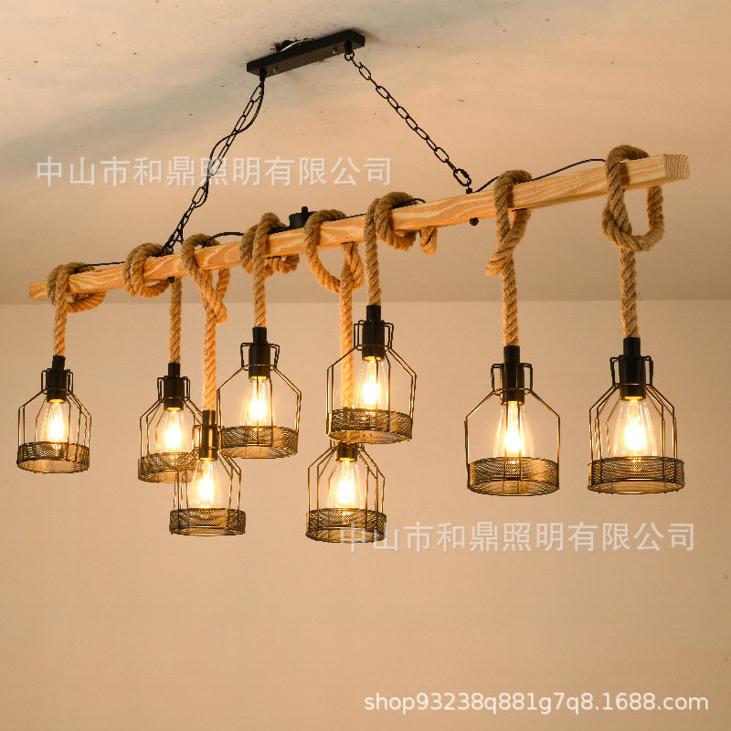 美式复古工业风麻绳吊灯酒吧餐厅网咖个性吧台橱窗店铺创意长实木