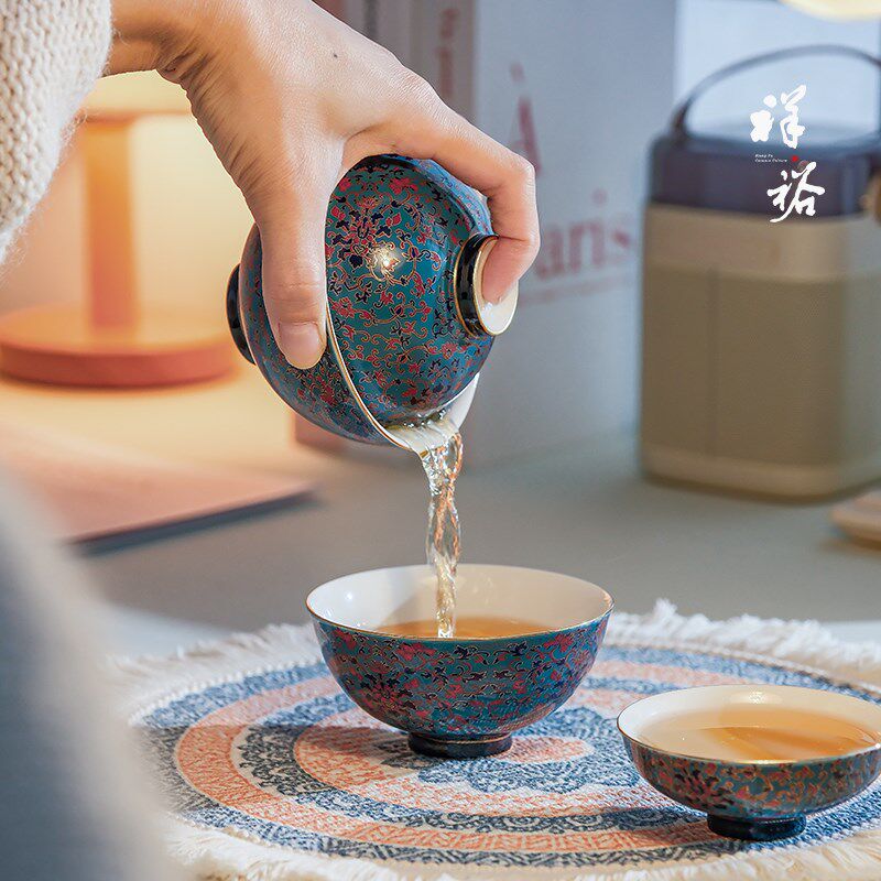 祥裕听也音乐杯高档陶瓷快客杯茶叶罐家用户外便携式旅行茶具套装