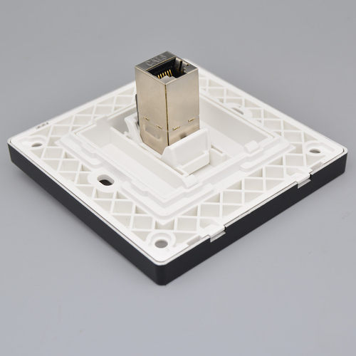 黑色单口直通六类屏蔽网线插座千兆电脑模块网络对接头双通头面板