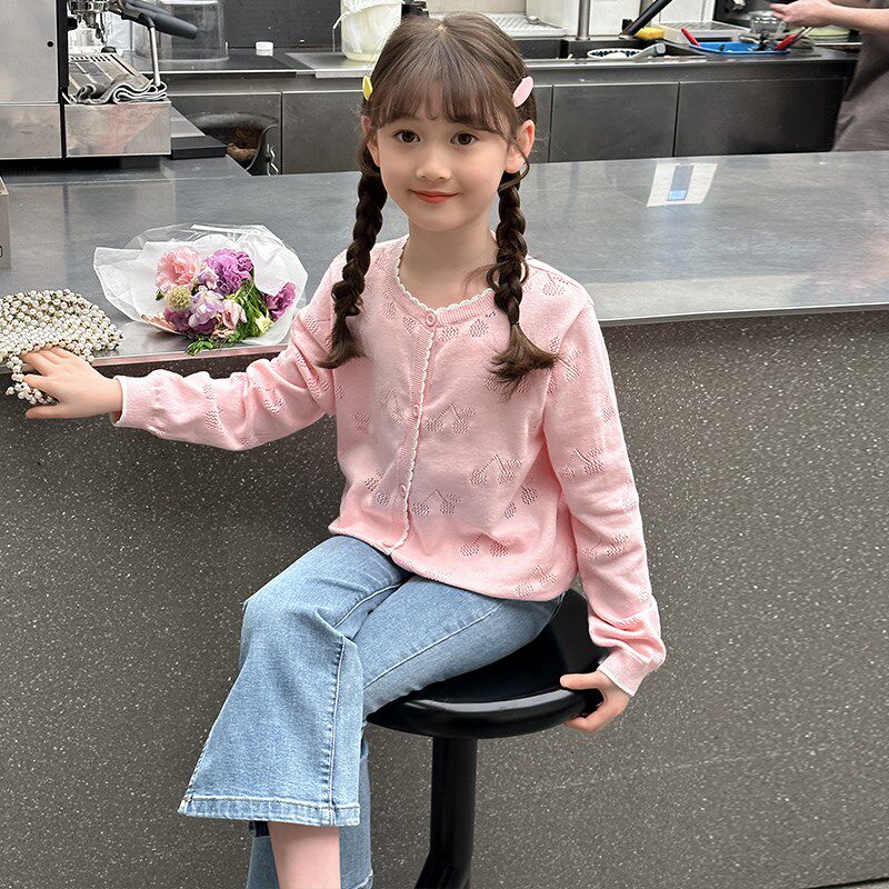 女童针织衫外套2024新款春秋夏儿童开衫薄款女大童毛衣空调衫童装