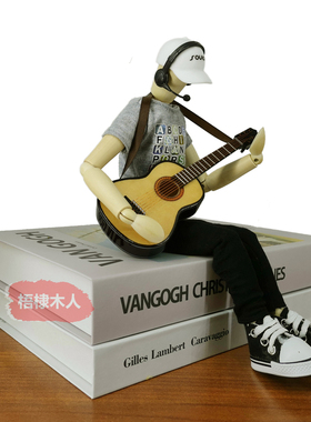 梧棣木人创意弹吉他木偶摆件歌手木人摆件弹奏吉他手摆件音乐摆件