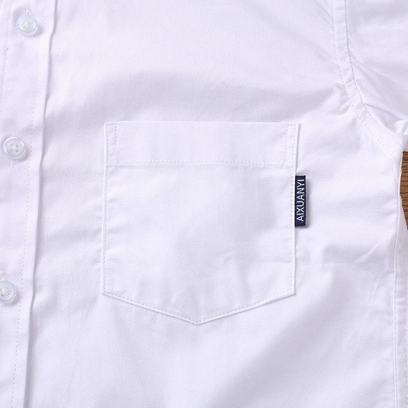 男童衬衫小学生校服白色春秋装纯棉大童带口袋儿童长袖衬衣加绒厚