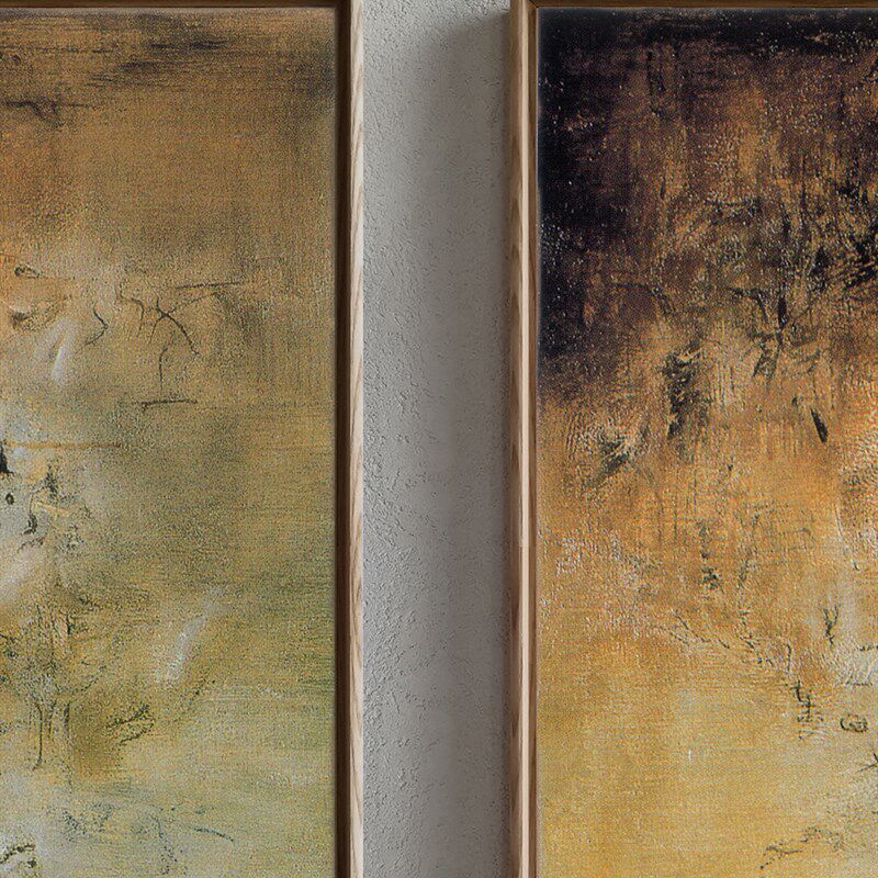 客厅沙发背景墙装饰画客厅复古擦色实木框油画纯手绘抽象挂画饭厅