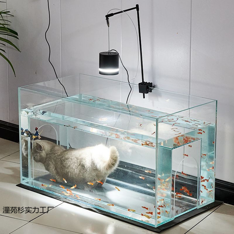 猫窝一体小型家用隧道猫咪鱼缸底部观赏可钻家庭超白玻璃鱼缸其他