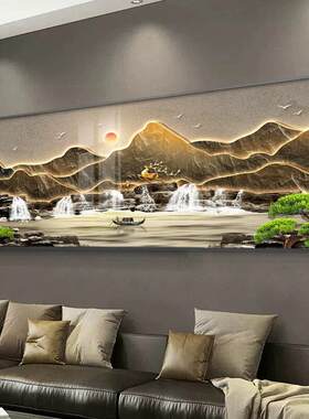2025新款客厅装饰画新中式中堂沙发背景墙挂画山水画茶室横幅壁画